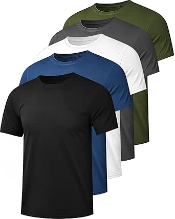 Kinglaman 1/5 Pack Mesh Workout Shirts for Men Dry Fit Gym Quick Dry Athletic Short Sleeve Sports T-Shirt Moisture