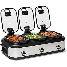 Amazon Basics Triple Slow Cooker with Ceramic Non-Stick Coating and Temperature Controls, 3 x 2.5 Quarts, Stainless Steel 4.74.7 out of 5 stars