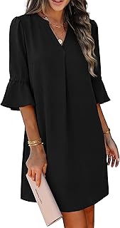 Runwind Plus Size Dresses Women Fit and Flare A-Line Swing Dress 3/4 Sleeve Midi Church Wedding Guest Cocktail Party Dresses